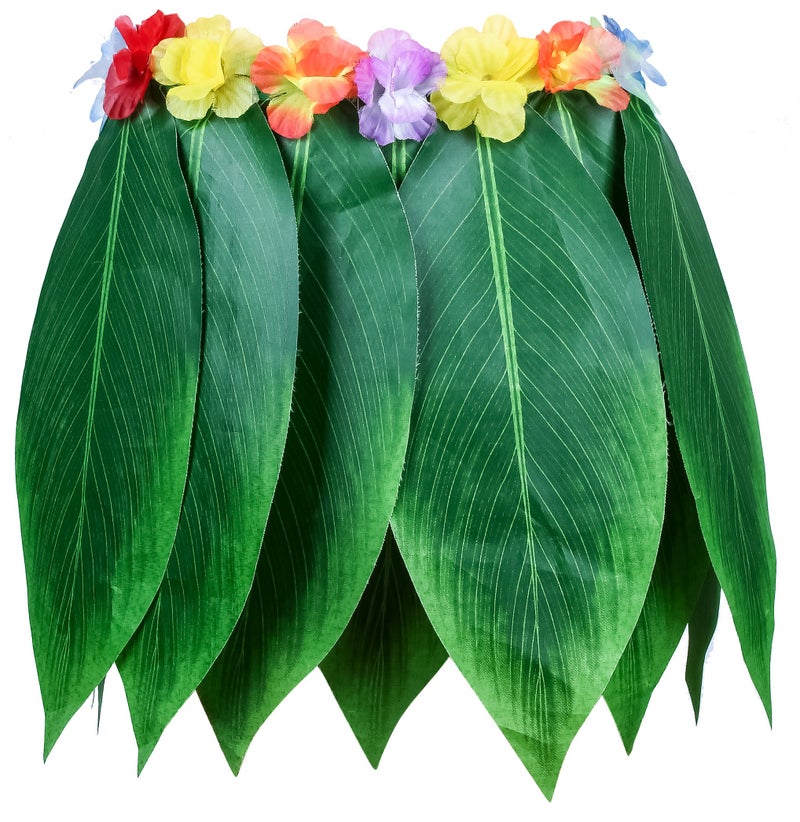 KEFAN Leaf Hula Skirt and Hawaiian Leis Set Grass Skirt with Artificial Hibiscus Flowers for Hula Costume Party (A) - Image 2